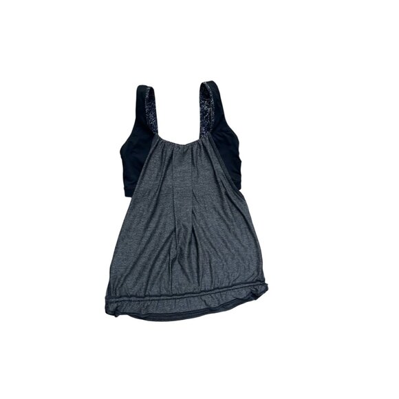 Lululemon Tank Top Built-In Shelf Bra Drawstring Cinch Patterned Strap Gray W 6 - Picture 5 of 10